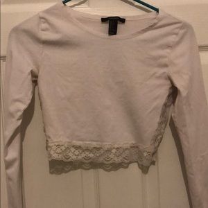 Lace white crop top long sleeve
